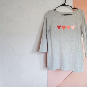 LOFT Heart Shirt With Three Quarter Length Sleeves-Size Small